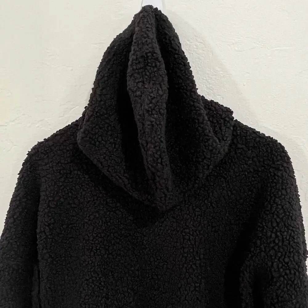 Adidas Black Sherpa Fleece Teddy Hooded Sweatshirt Size Small